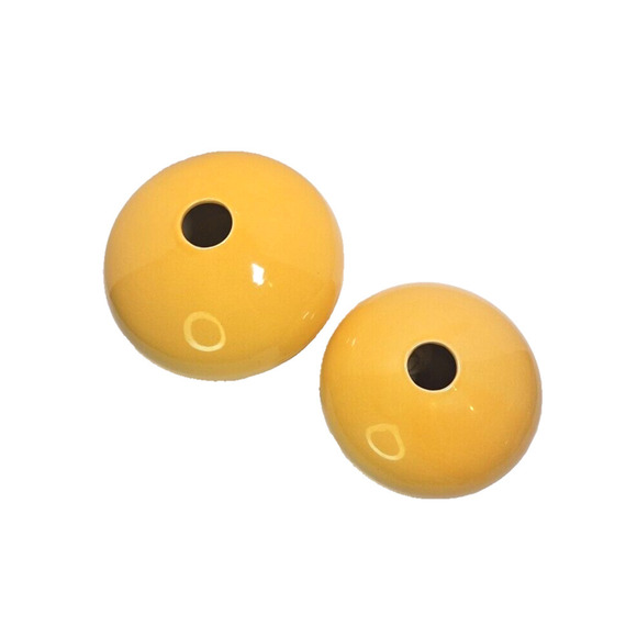 Modern Art Pottery Vases Set of 2 - Low Profile, Goldenrod Yellow, Unique Design - Picture 2 of 16